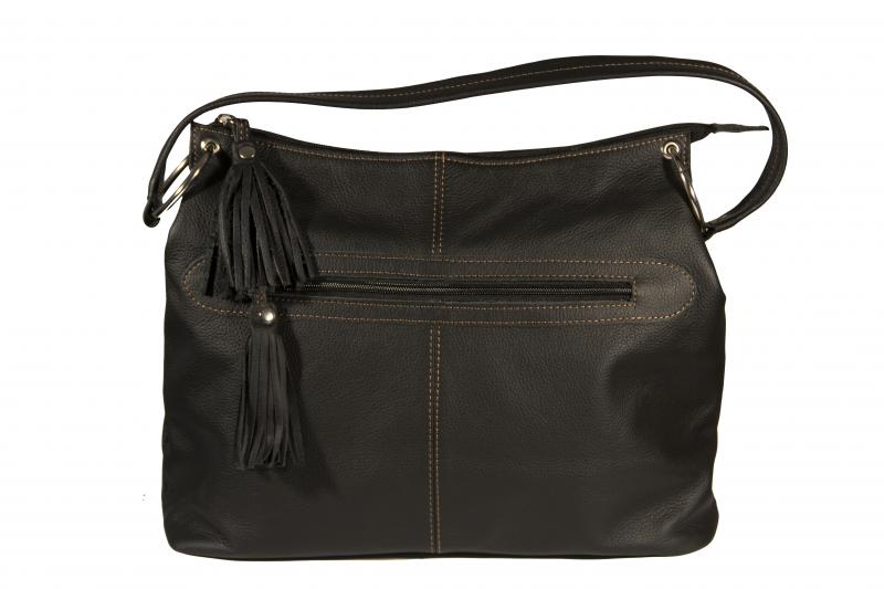 Bolso En Cuero Con Dos Cierres Y Flecos