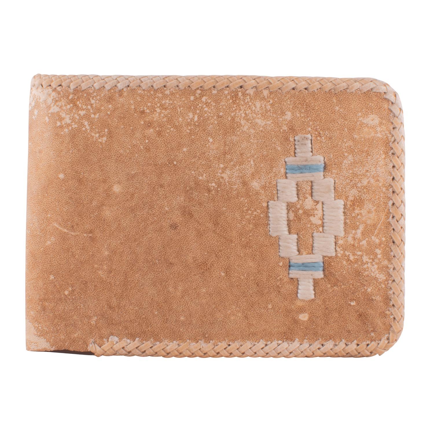 Billetera Cuero Crudo Bordada y Tejida