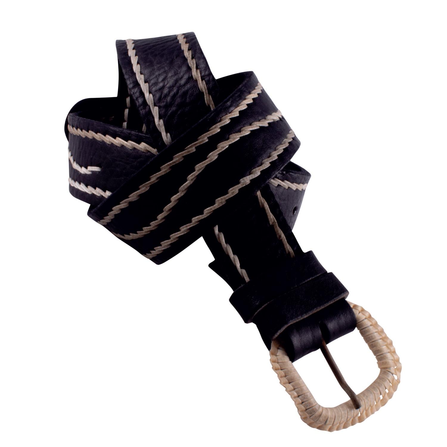 Cinto De Cuero Suela Oscuro Tejido En Tiento