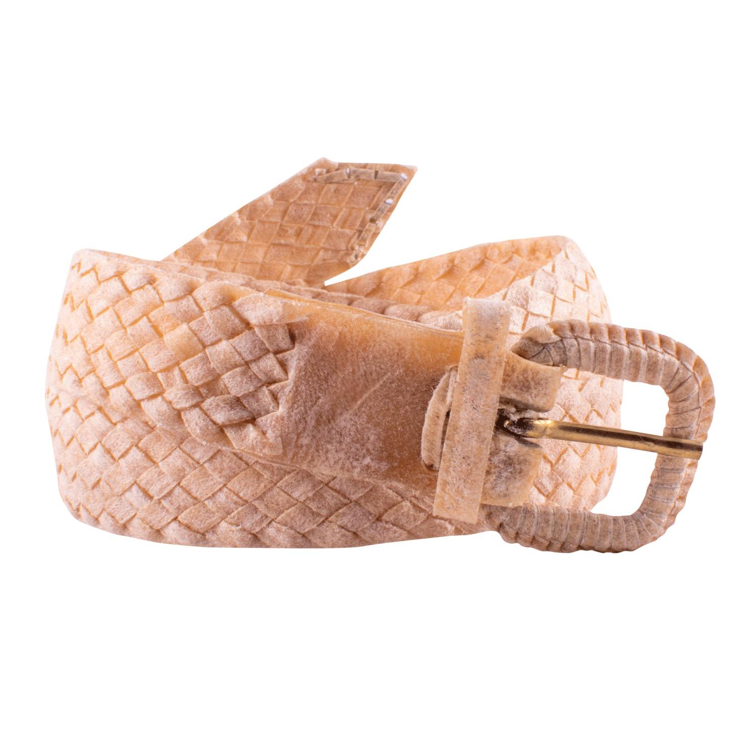 Cinto De Cuero Crudo Tramado Para Dama