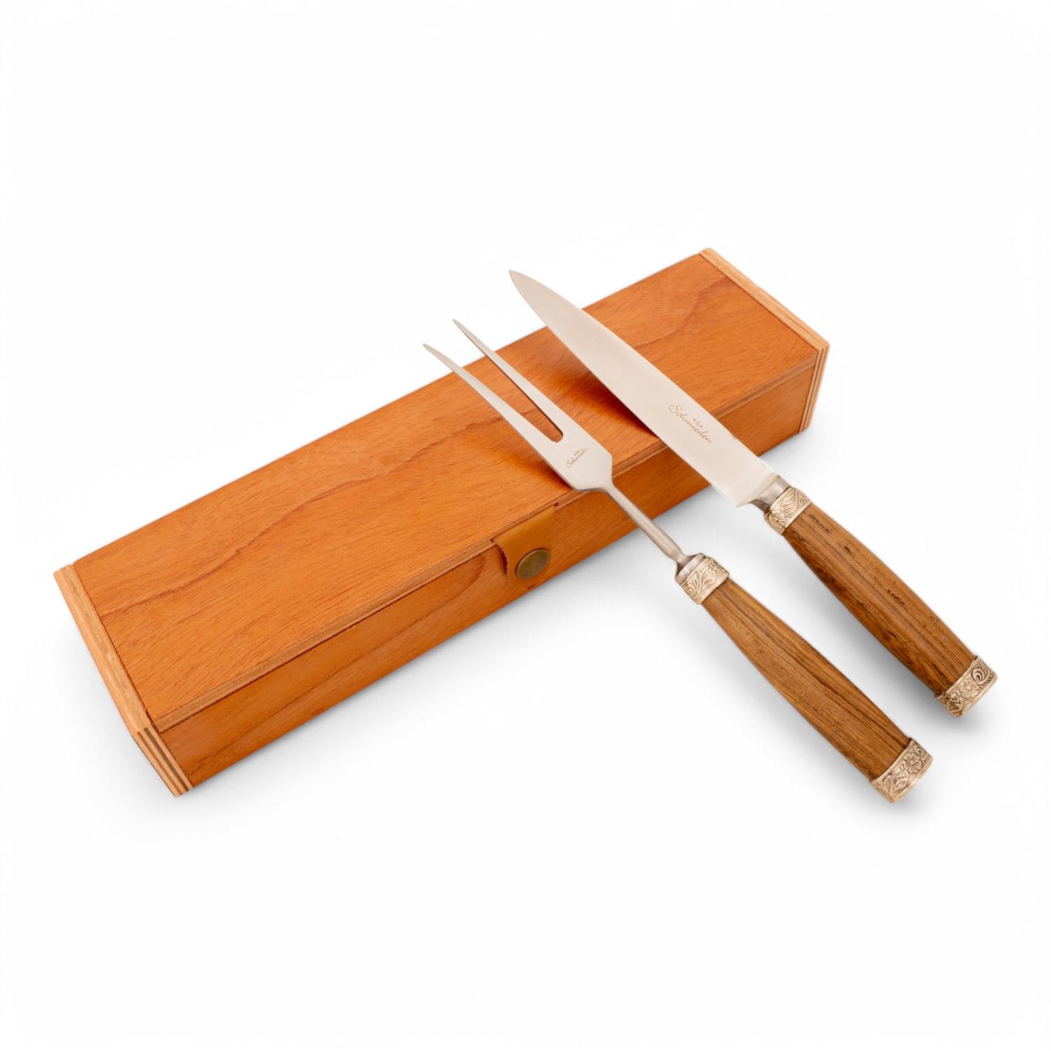 Juego De Cubiertos Individual Linea Fina Madera Con Alpaca Labrada Individual En Caja De Madera Cedro Lustrado Estilo SOL DE MAYO - Imagen 2