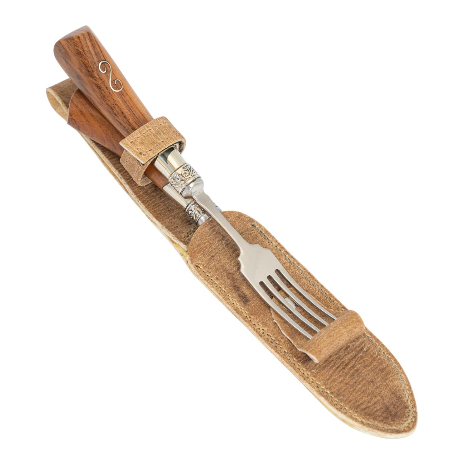 Juego De Cubierto Individual Fino Cuchillo Y Tenedor Madera Puntera De Alpaca Con Inserto Fino PAMPEANA